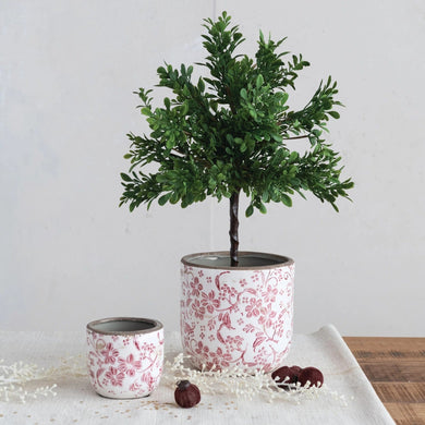 Stoneware Planters with Floral Pattern, Set of 2 | Creative Co-op