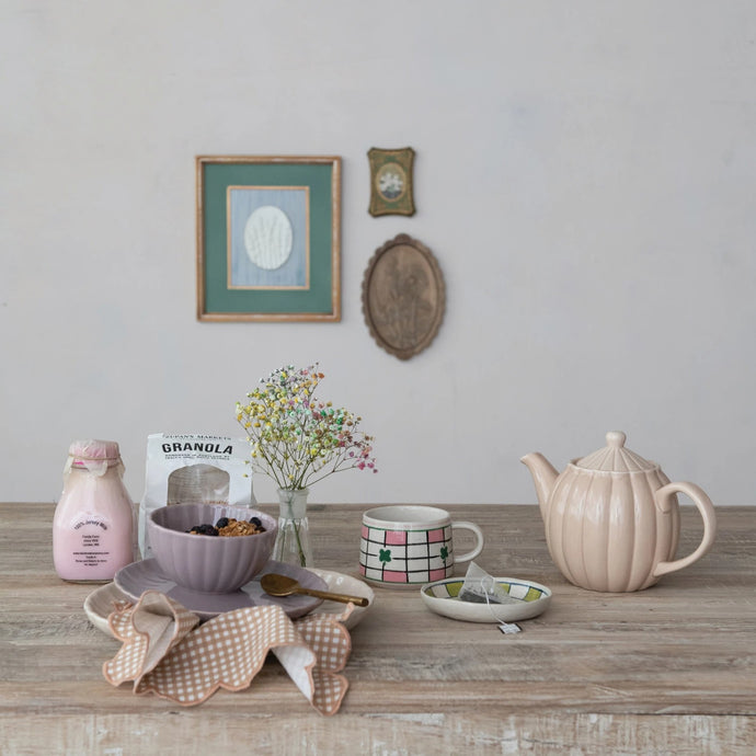 Fluted Stoneware Tea Pot