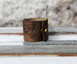 Leather Shawl Cuff with Bronze Stud for Scarves & Shawls | Sunrise Grove