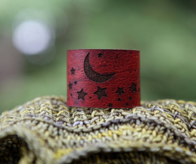 Leather Stars and Moon Shawl Cuff with Bronze Stud | Sunrise Grove