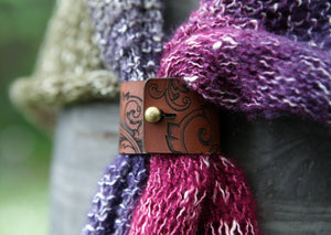 Leather Shawl Cuff with Bronze Stud for Scarves & Shawls | Sunrise Grove