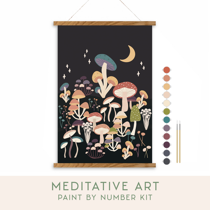 Night Mushrooms Meditative Art Paint by Number Kit | Breathe People