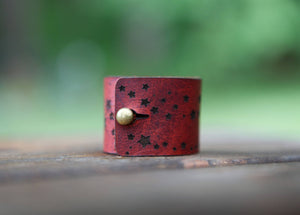 Leather Stars and Moon Shawl Cuff with Bronze Stud | Sunrise Grove