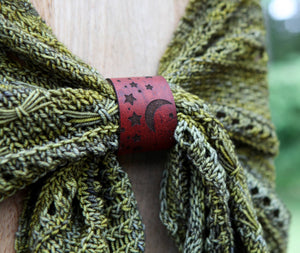 Leather Stars and Moon Shawl Cuff with Bronze Stud | Sunrise Grove