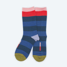 Load image into Gallery viewer, Fillmore Bold Stripe Crew Socks — Marina Blue | Hooray Sock Co.