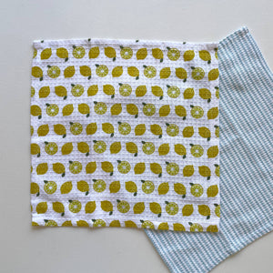 fort & field | 100% cotton lemon and check kitchen dishcloths - set of 2