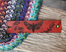 Load image into Gallery viewer, Leather Moth Shawl Cuff with Bronze Stud and Yarrow Plant | Sunrise Grove