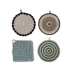 Cotton Crocheted Pot Holder | Creative Co-op