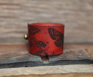 Leather Moth Shawl Cuff with Bronze Stud and Yarrow Plant | Sunrise Grove