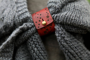 Leather Stars and Moon Shawl Cuff with Bronze Stud | Sunrise Grove
