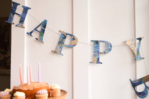 Happy Birthday Recycled Blue Mix Sewn Garland | East End Press