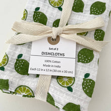 Load image into Gallery viewer, fort &amp; field | 100% cotton lime and check kitchen dishcloths - set of 2
