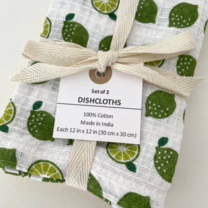 fort & field | 100% cotton lime and check kitchen dishcloths - set of 2