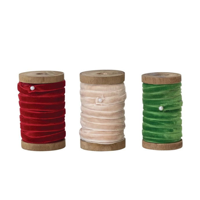 Velvet Ribbon on Wood Spool | Creative Co-op