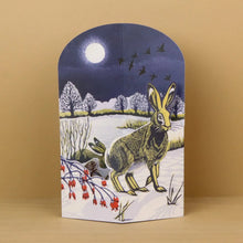 Load image into Gallery viewer, Winter Hares Die-Cut Card by Niki Bowers | Art Angels