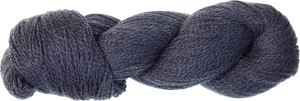 Dark blue and gray skein of yarn on black and gray checkered background