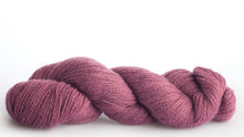 Load image into Gallery viewer, Isager Alpaca 2 Yarn in color 19 laid out on white background. Yarn in shades of purples and pinks