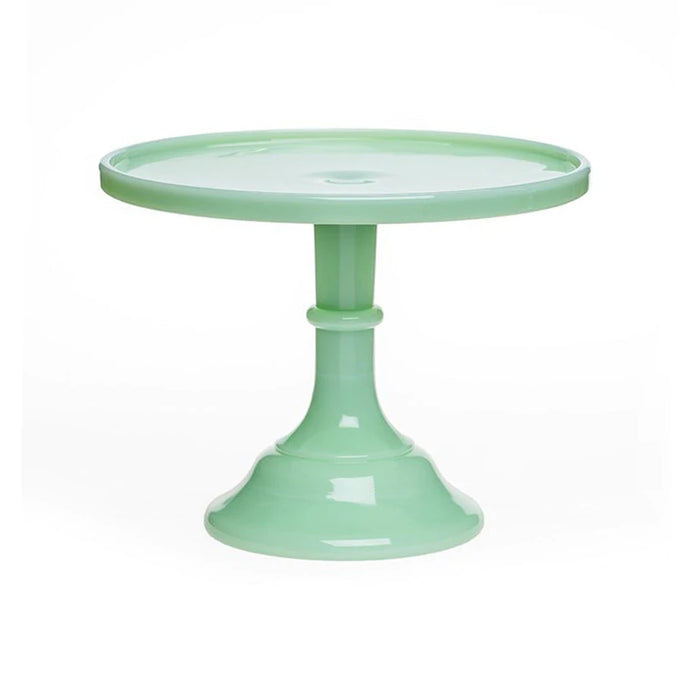 10 inch, green glass cake plate