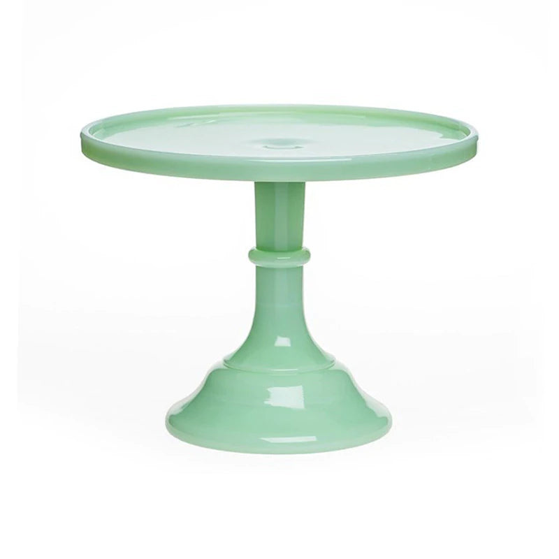 10 inch, green glass cake plate