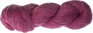 Light and dark pink skein of yarn on black and gray checkered background