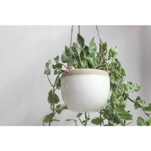 Load image into Gallery viewer, Boho Ceramic Hanging Planter Pot in White and Beige | Sprout &amp; About