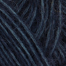 Load image into Gallery viewer, Close up of Rowan Alpaca Classic in color 104. Strands in shades of light and dark blue