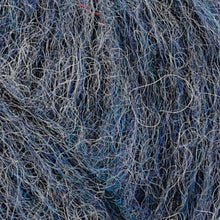 Load image into Gallery viewer, Close up of Rowan Alpaca Classic color 105. Strands in shades of light blue, dark blue, and white