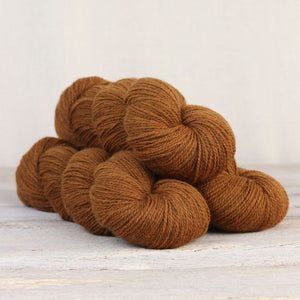 The Fibre Co. Amble yarn in color Catbells. Strands in shades of orange and brown
