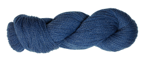Dark and light blue skein of yarn on checked black and gray background