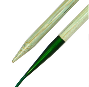 16" Bamboo Grove Circular Knitting Needle close up of needle tip and wood