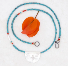 Silver Halfmoon Talisman on Turquoise Necklace | River Song Jewelry
