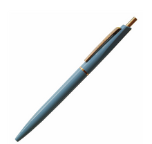 Load image into Gallery viewer, Aqua blue ball point pen with gold ring in the middle of the pen, gold clip and button.