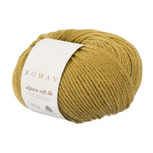 Load image into Gallery viewer, Rowan Alpaca Soft DK yarn in color Autumn Gold with white label on white background