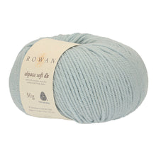 Load image into Gallery viewer, Rowan Alpaca Soft DK yarn in color Baby Blue with white label on white background