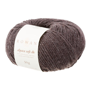 Rowan Alpaca Soft DK yarn in color Classic brown with white label on white background
