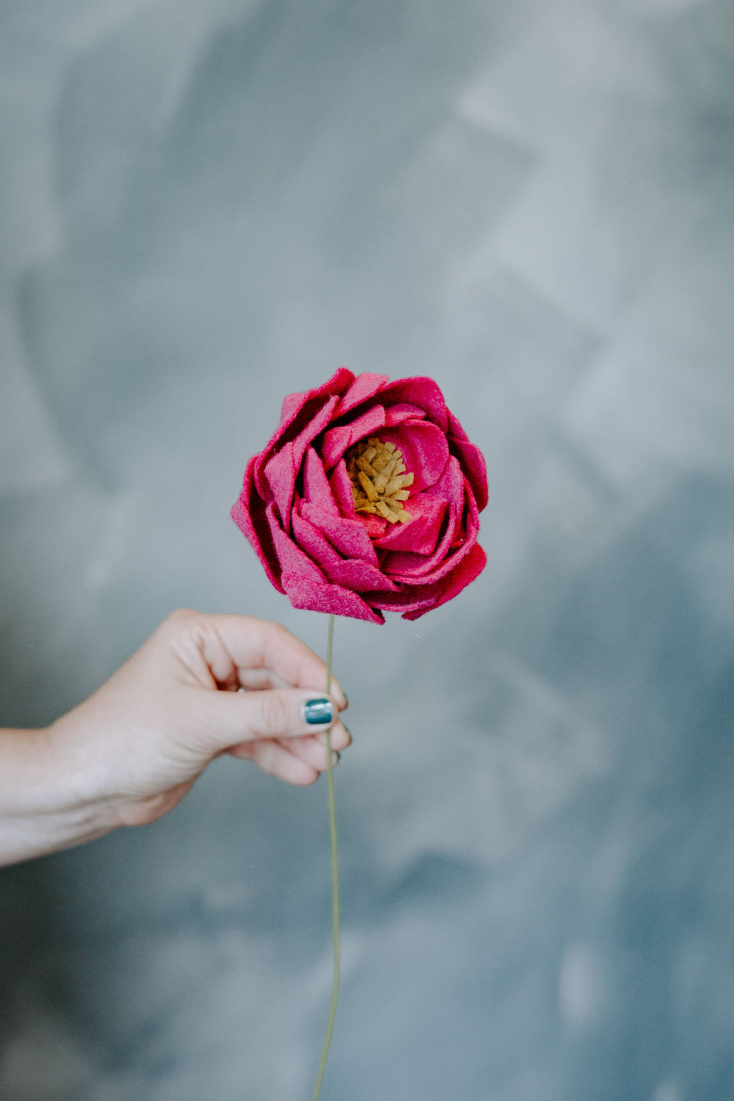 Peony Felt Flower (Magenta): Felt wrapped wire stems
