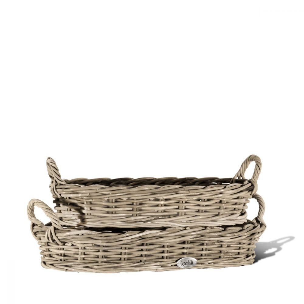 French Gray Rattan Oval Tray | Montes Doggett