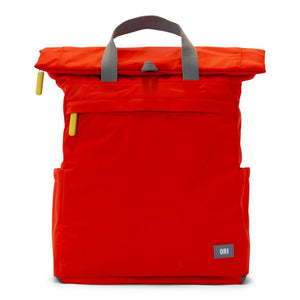 Red ORI bag with gray handles at top and yellow zipper tabs on side on white background